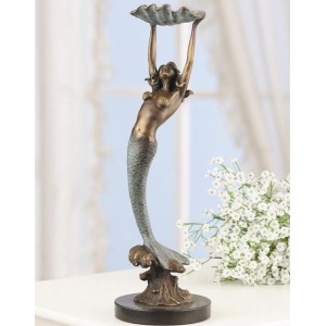 SPI Home Mermaid with Shell Tray above her head Sculpture Coastal Brass Statue   142672571368